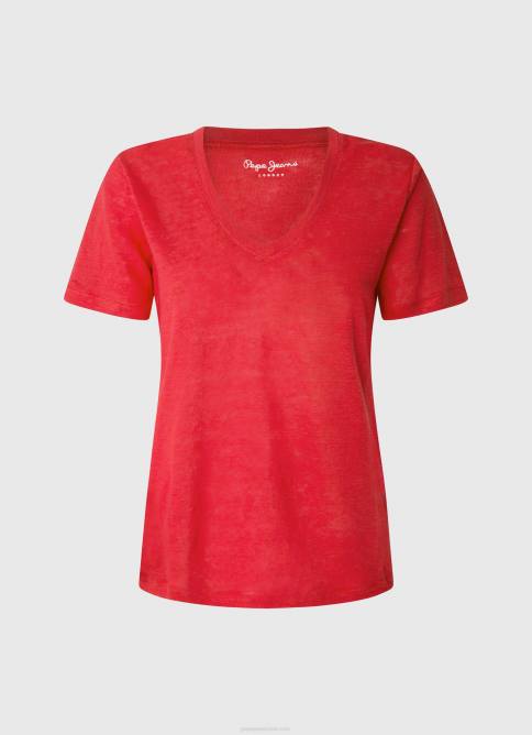 estudio rojo camiseta de lino con cuello de pico Pepe Jeans 06X4465 mujer - Imagen 5