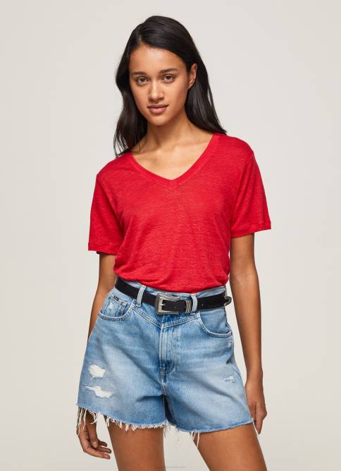 estudio_rojo_camiseta_de_lino_con_cuello_de_pico_pepe_jeans_06x4465_mujer.jpg estudio rojo camiseta de lino con cuello de pico Pepe Jeans 06X4465 mujer - Imagen 1