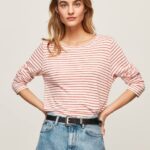 estudio rojo camiseta de manga larga a rayas Pepe Jeans 06X4395 mujer