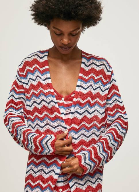 estudio_rojo_cardigan_largo_con_estampado_en_zig_zag_pepe_jeans_06x4225_mujer.jpg estudio rojo cárdigan largo con estampado en zig-zag Pepe Jeans 06X4225 mujer - Imagen 1