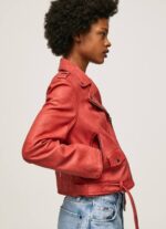 estudio rojo chaqueta biker de piel de cordero Pepe Jeans 06X4105 mujer
