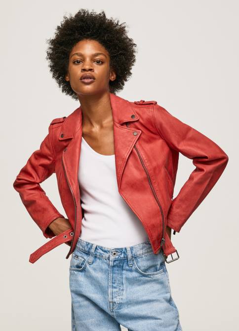 estudio rojo chaqueta biker de piel de cordero Pepe Jeans 06X4105 mujer - Imagen 3