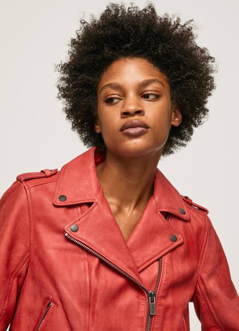 estudio rojo chaqueta biker de piel de cordero Pepe Jeans 06X4105 mujer - Imagen 4