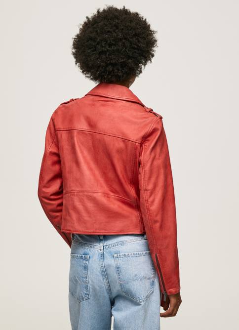 estudio rojo chaqueta biker de piel de cordero Pepe Jeans 06X4105 mujer - Imagen 5