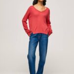 estudio rojo jersey de ajuste holgado con escote en v Pepe Jeans 06X4258 mujer