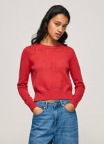 estudio rojo jersey de algodón con detalles calados Pepe Jeans 06X4259 mujer