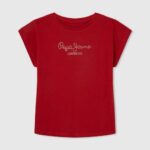 estudio rojo playera con logo de strass Pepe Jeans 06X41450 chica