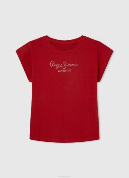 estudio rojo playera con logo de strass Pepe Jeans 06X41450 chica
