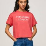 estudio rojo playera con logo estampado Pepe Jeans 06X4379 mujer