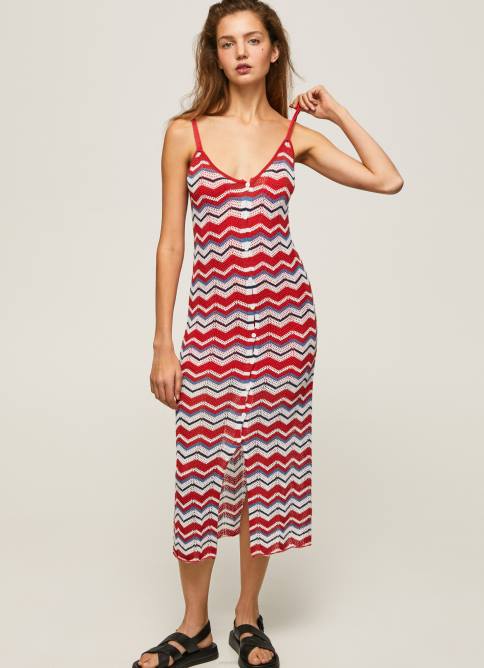 estudio rojo vestido Frida tejido en zig-zag Pepe Jeans 06X4170 mujer - Imagen 1