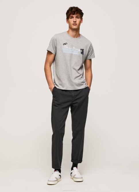 gris marga camiseta de algodón con logo de pinceles Pepe Jeans 06X4931 hombres - Imagen 2