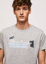 gris marga camiseta de algodón con logo de pinceles Pepe Jeans 06X4931 hombres