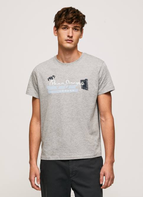gris marga camiseta de algodón con logo de pinceles Pepe Jeans 06X4931 hombres - Imagen 3
