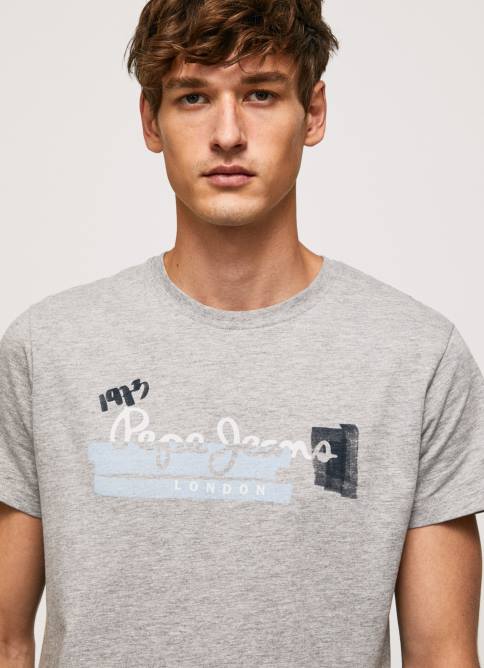 gris marga camiseta de algodón con logo de pinceles Pepe Jeans 06X4931 hombres - Imagen 1