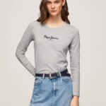 gris marga camiseta de manga larga de algodón Pepe Jeans 06X4473 mujer