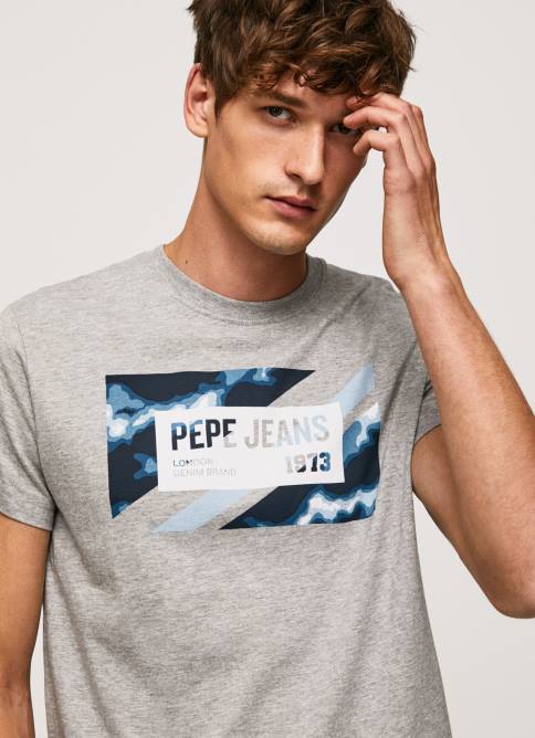 gris marga playera con estampado de bandera Pepe Jeans 06X4957 hombres - Imagen 3