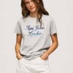 gris marga playera con logo estampado Pepe Jeans 06X4412 mujer