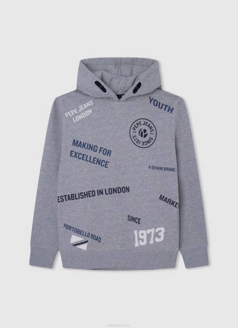 gris marga sudadera con capucha de algodón ajustable Pepe Jeans 06X41587 chico - Imagen 1