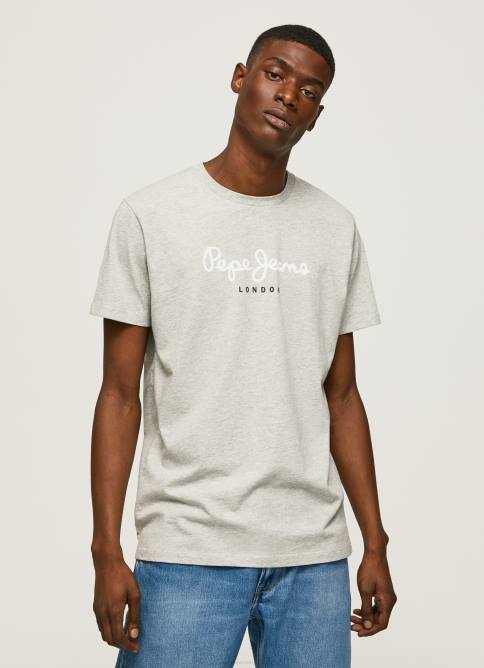 marga gris claro playera con logo estampado Pepe Jeans 06X4918 hombres - Imagen 3