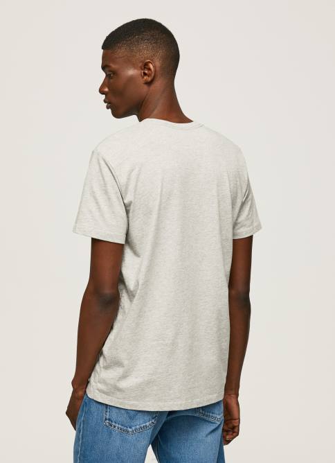 marga gris claro playera con logo estampado Pepe Jeans 06X4918 hombres - Imagen 4