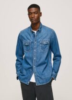 mezclilla camisa de mezclilla ajustada Pepe Jeans 06X41023 hombres