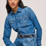 mezclilla camisa de mezclilla ajustada Pepe Jeans 06X4320 mujer