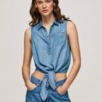 mezclilla camisa sin mangas de corte estándar Pepe Jeans 06X4368 mujer