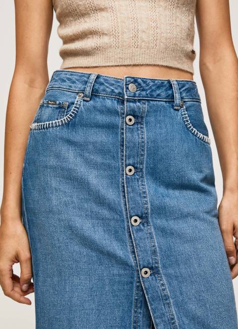 mezclilla falda midi de mezclilla de algodón Pepe Jeans 06X4100 mujer - Imagen 3