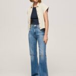 mezclilla vaqueros harper con tiro alto y corte acampanado Pepe Jeans 06X464 mujer