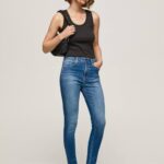 mezclilla vaqueros pitillo de talle alto Pepe Jeans 06X441 mujer