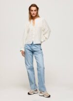 mousse blusa dobby de algodón con cuello mao Pepe Jeans 06X4362 mujer - Imagen 2