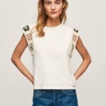 mousse camiseta con mangas de ganchillo Pepe Jeans 06X4464 mujer