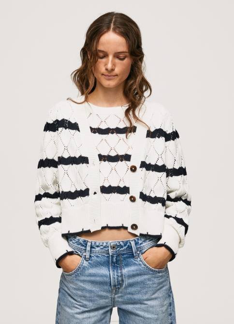 mousse cárdigan con motivo calado a rayas Pepe Jeans 06X4252 mujer - Imagen 3