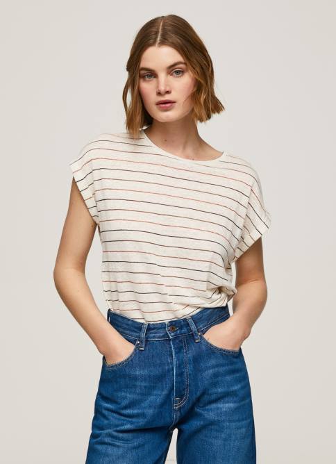multi_camiseta_de_lino_con_estampado_de_rayas_pepe_jeans_06x4447_mujer.jpg multi camiseta de lino con estampado de rayas Pepe Jeans 06X4447 mujer - Imagen 1