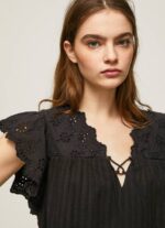 negro blusa de algodón con detalles calados Pepe Jeans 06X4336 mujer - Imagen 3