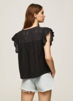 negro blusa de algodón con detalles calados Pepe Jeans 06X4336 mujer - Imagen 4