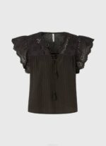 negro blusa de algodón con detalles calados Pepe Jeans 06X4336 mujer - Imagen 5