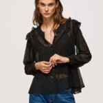 negro blusa plumeti semitransparente Pepe Jeans 06X4328 mujer