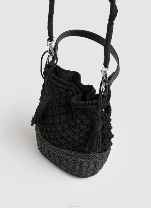 negro bolso bombonera de macramé y paja Pepe Jeans 06X4741 mujer - Imagen 2