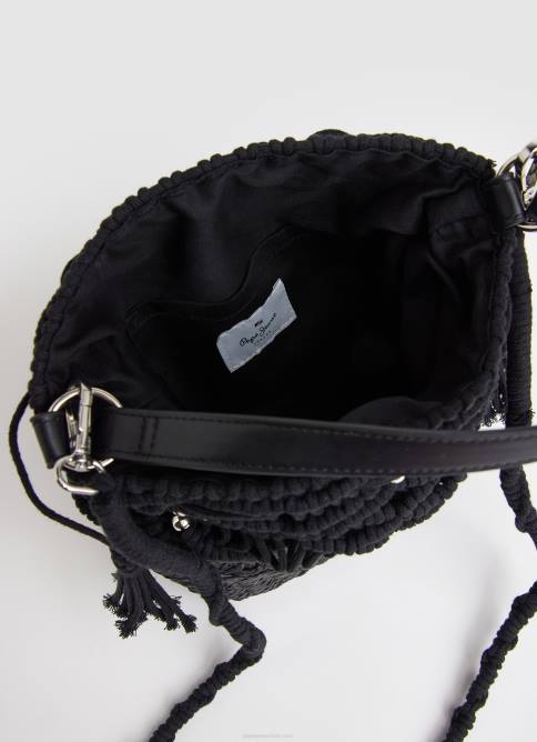 negro bolso bombonera de macramé y paja Pepe Jeans 06X4741 mujer - Imagen 3