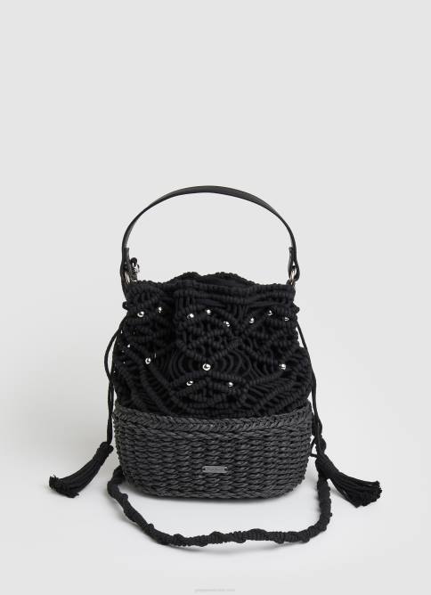 negro bolso bombonera de macramé y paja Pepe Jeans 06X4741 mujer - Imagen 1