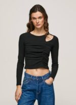 negro camiseta asimétrica de manga larga Pepe Jeans 06X4405 mujer