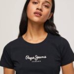 negro camiseta básica con logo Pepe Jeans 06X4400 mujer