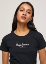 negro camiseta básica con logo Pepe Jeans 06X4400 mujer