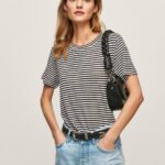 negro camiseta con estampado de rayas Pepe Jeans 06X4459 mujer