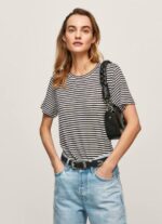 negro camiseta con estampado de rayas Pepe Jeans 06X4459 mujer