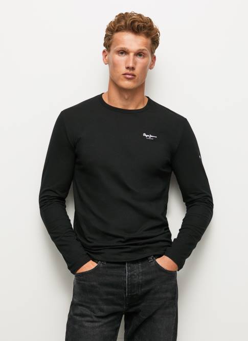 negro camiseta de manga larga de algodón Pepe Jeans 06X41008 hombres - Imagen 3