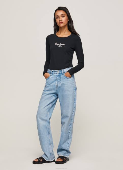 negro camiseta de manga larga de algodón Pepe Jeans 06X4471 mujer - Imagen 2