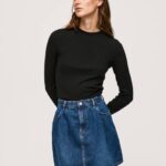 negro camiseta de manga larga de canalé Pepe Jeans 06X4407 mujer