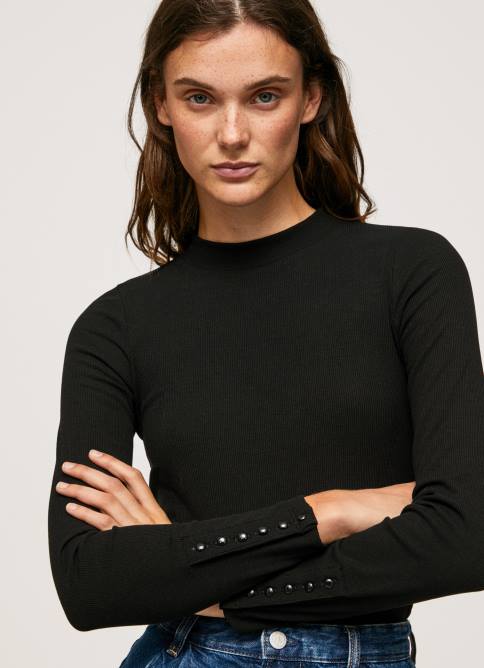 negro camiseta de manga larga de canalé Pepe Jeans 06X4407 mujer - Imagen 3